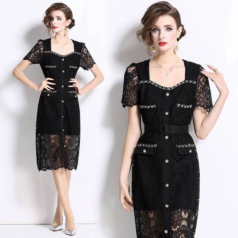 Laudofficial Lucia Dress /Dress Pesta Brokat Wanita Lengan Pendek