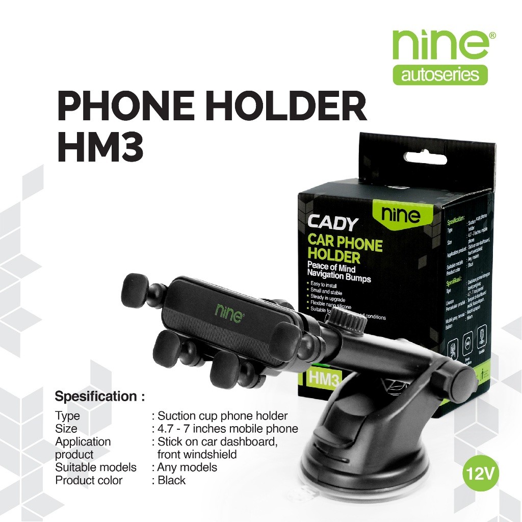 Phone Holder Suction Cup Automatic Lock 360° Universal Dashboard Black Car PNP HM3 - NINE OPTIMUS
