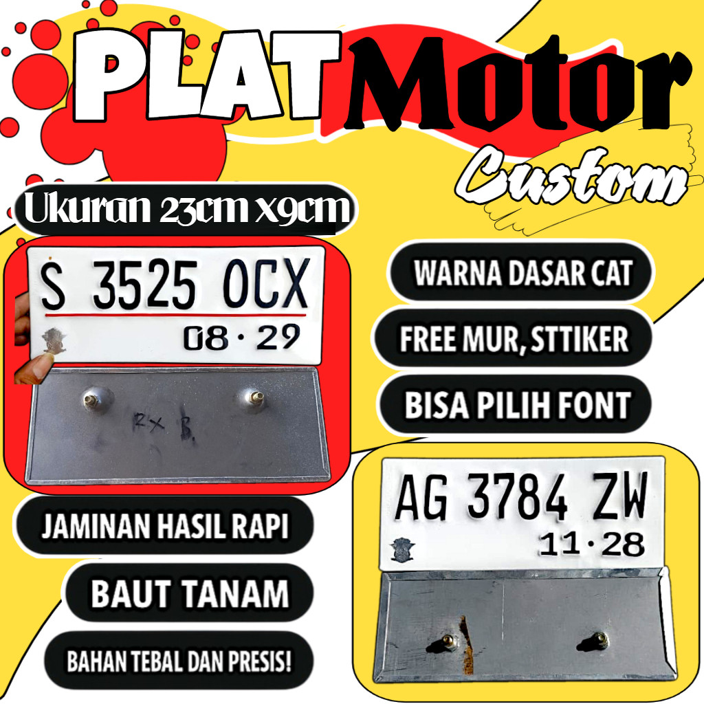 Plat motor custom warna putih satu pasang plat motor variasi warna putih plat motor baut tanam plat 