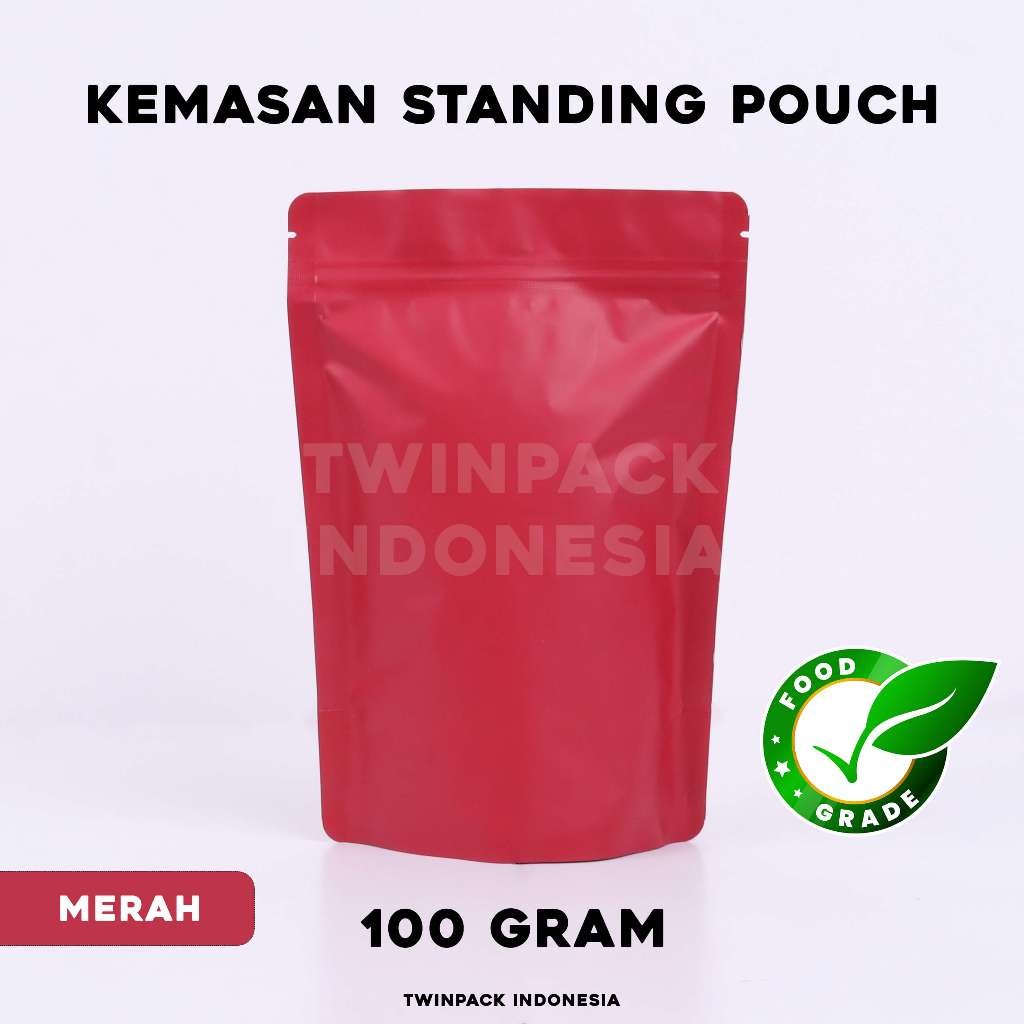 Kemasan Kopi 100 Gram Merah Standing Pouch Packaging Kopi
