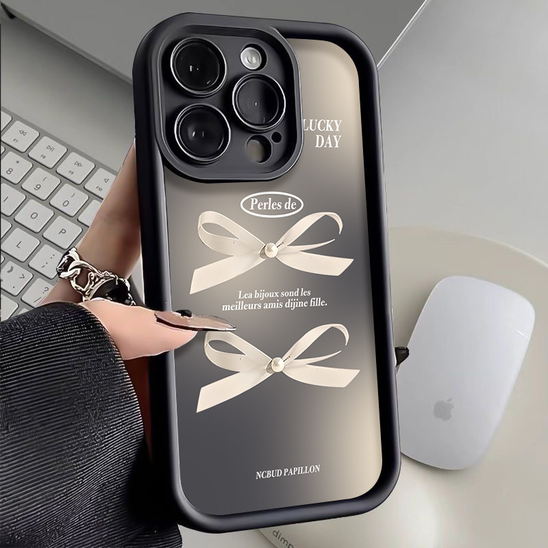 Busur putih Casing Untuk IPhone 16 11 15 13 14 12 Pro Max 7Plus 8Plus SE 2020 XR X XS Max 16 7 8 6S 