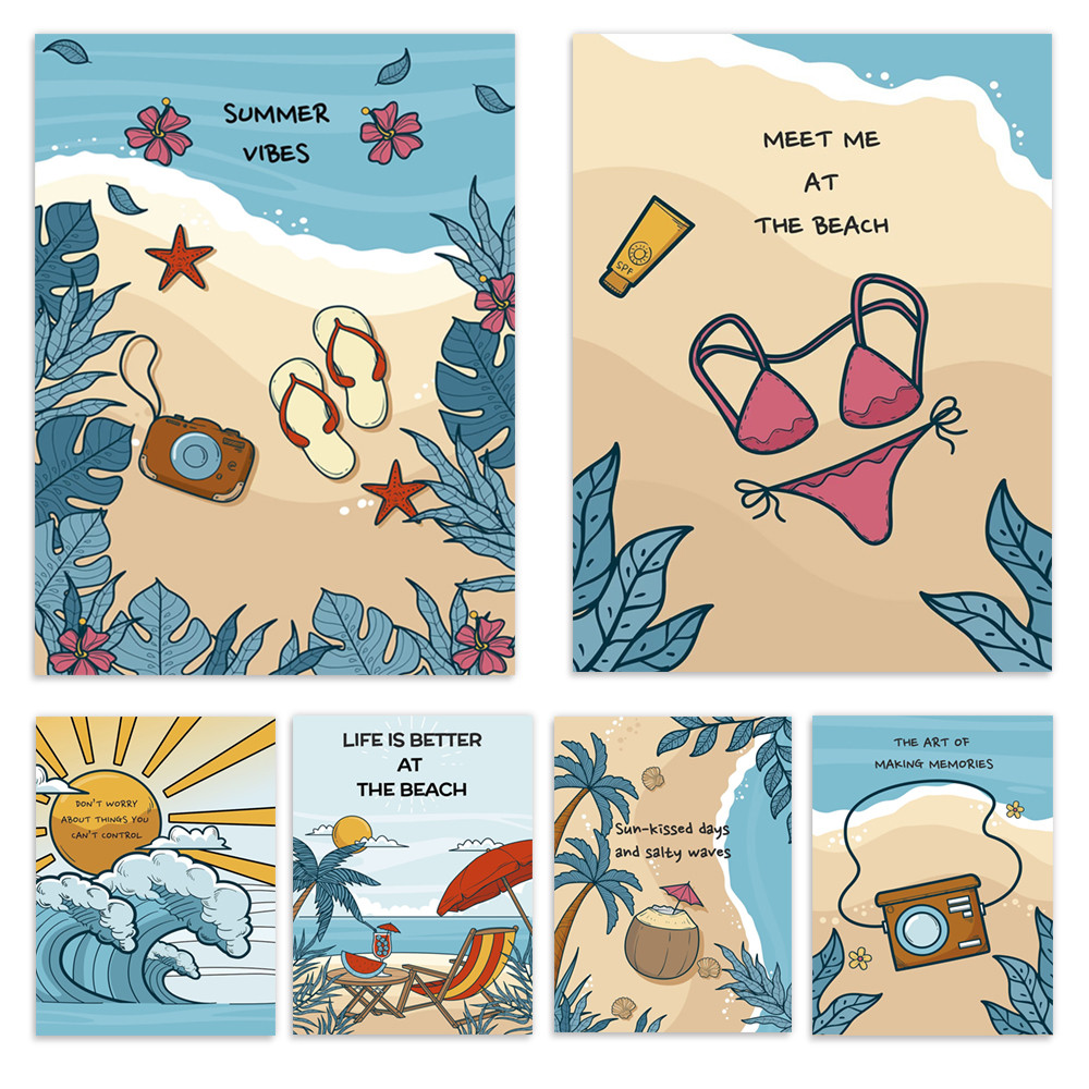 

Tropical beach, meet me at the beach, sun, sea, sand, summer vibe bohemian canvas painting wall art home decor poster