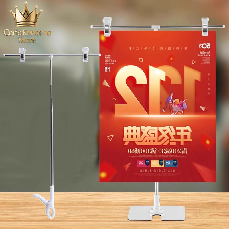 T Stand Pop Meja Banner Display Stand 29-93cm Adjustable Jepit Promosi Banner untuk Event