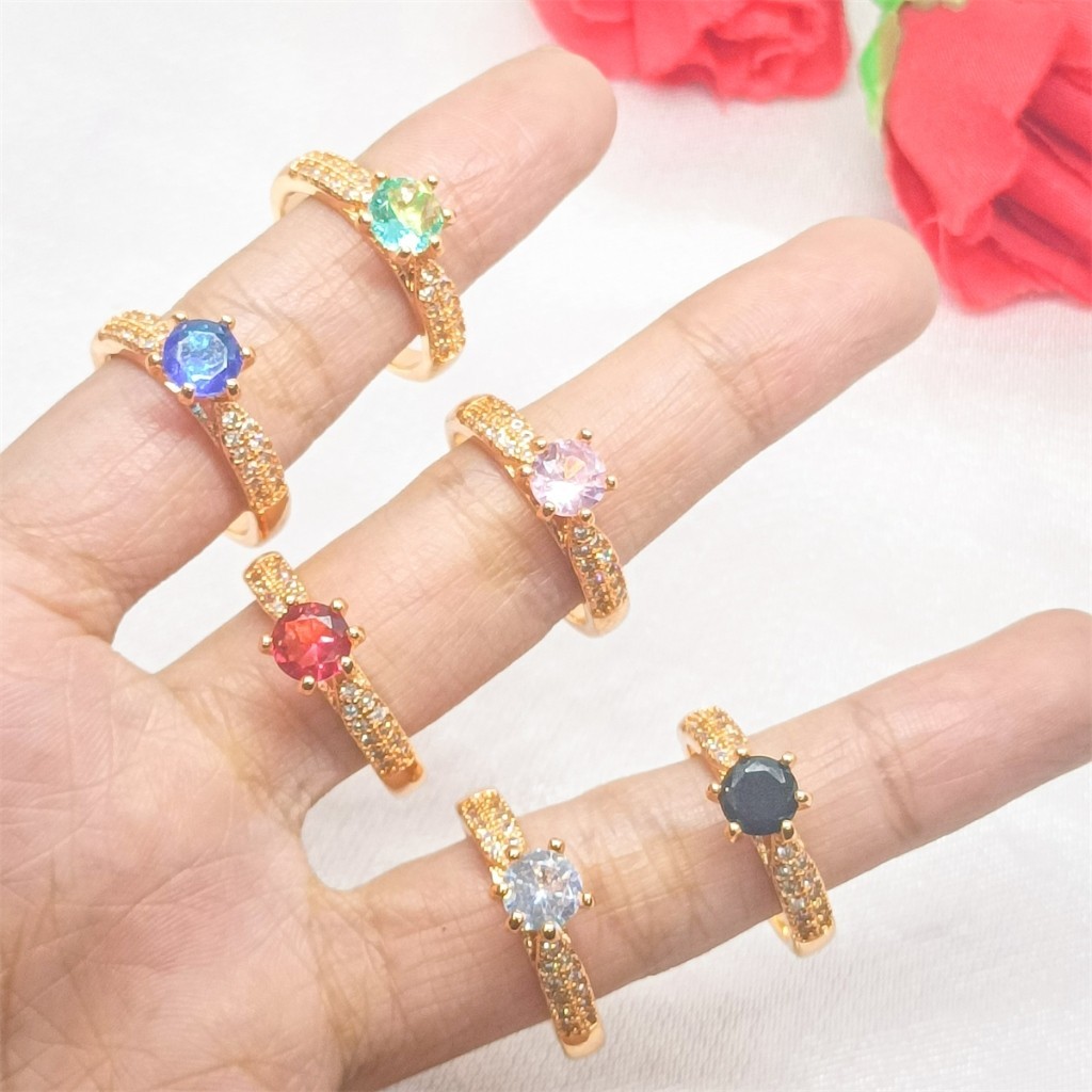 Terbaru Import Jewelry Cincin Korea Wanita Aksesoris Titanium Zirkon Wanita Berlapis Emas 24k Gold S