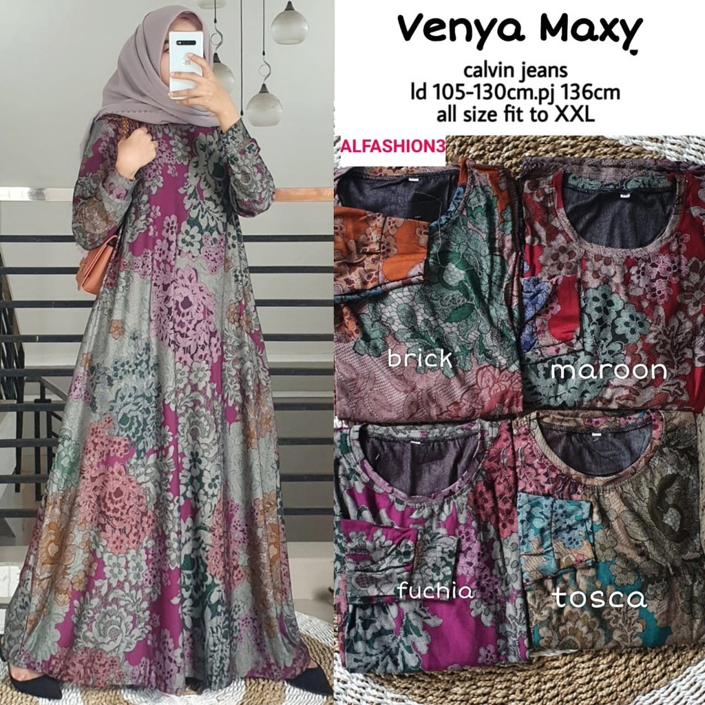 JMY - Gamis Calvin Jeans Jumbo Melar LD 130 Baju Ori Solo Venya Maxy Terlaris by MUmu Fashion Solo