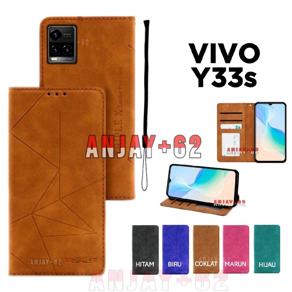 Flip Case Magnet untuk Vivo Y33s Dompet Kulit Tanpa Kancing Smartphone MG1