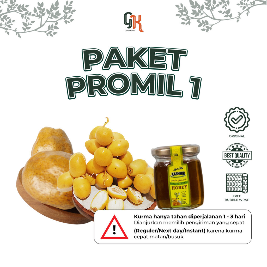 

PO - PAKET PROMIL HEMAT 1 (KURMA MUDA,BUAH ZURIAT MADU KASHMIR)