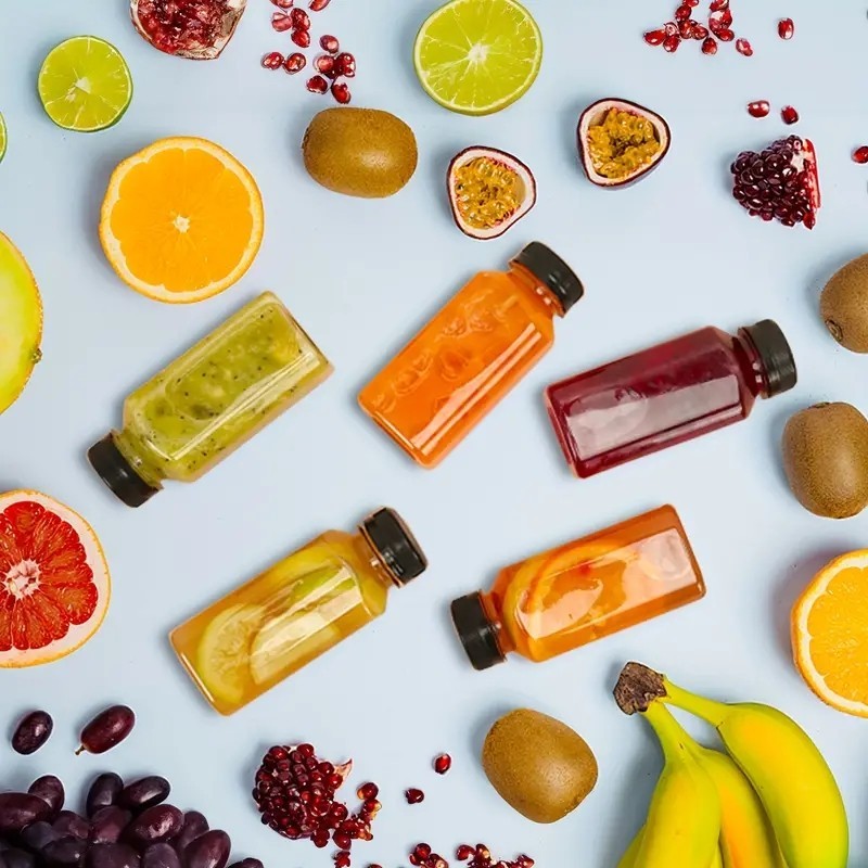 5pcs Plastic Bottles ForLiquids-Bottles With Caps, Wellness Juice Shot Drink Containers For Homemade