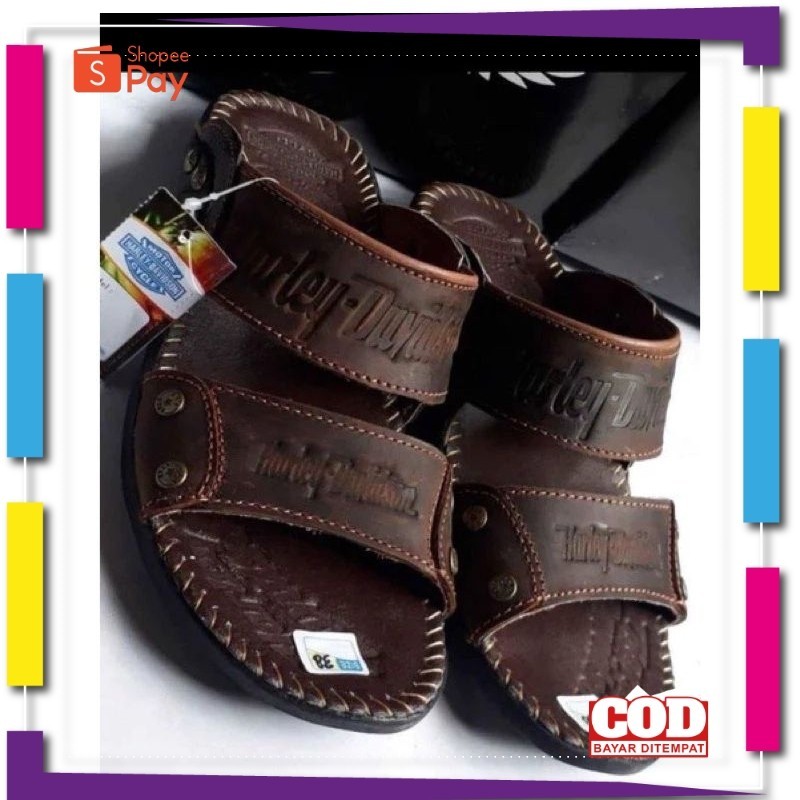 [PREMIUM ORIGINAL] Cuci Gudang Sandal B2 Tres Kulit Sapi Asli Hurley Davidson