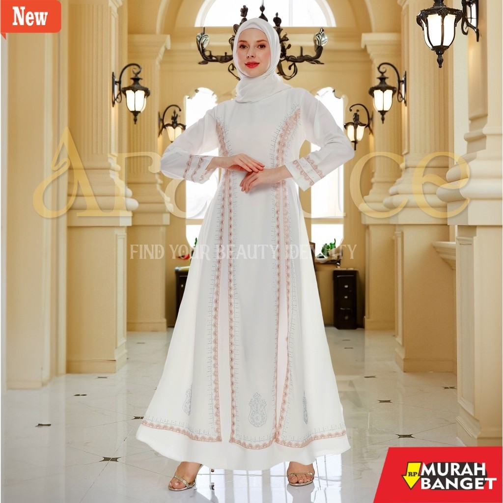 abaya shopee haul 2024 ARALLUCE • Dress abaya putih turkey terbaru - Gamis putih wanita kekinian mew
