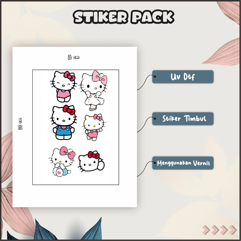 

Sticker Timbul UV DTF Tempel Hape Laptop Helm Kulkas Koper Cermin Motif Hello Kitty Pink Putih P20