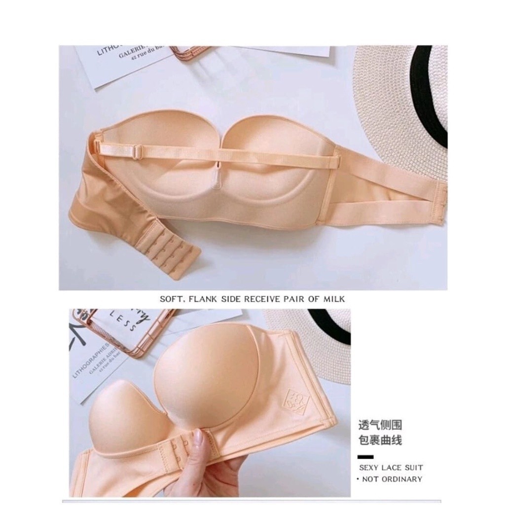 Bra PUSH UP SPECIALIS BIG SIZE BIG CUP UPTO D Model Tanpa Tali Strapless Bra Push Up Garis Nonslip 3