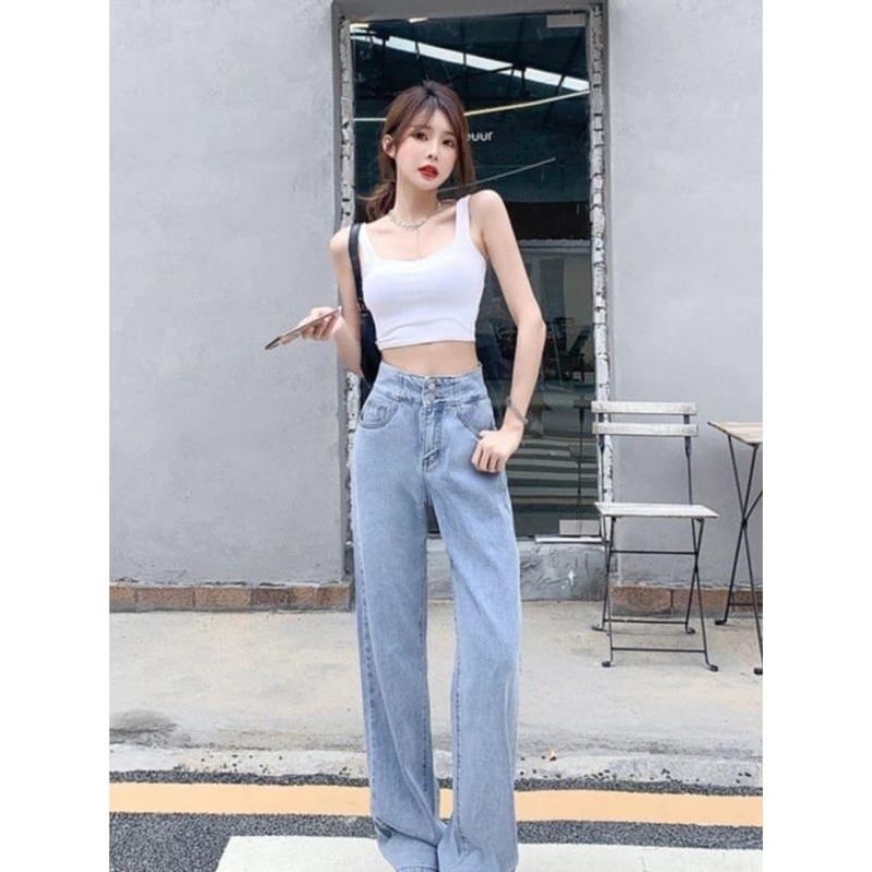 Highwaist Kulot Jeans Wanita Loose Celana Penjang Highwaist Kulot Jeans Korean Style