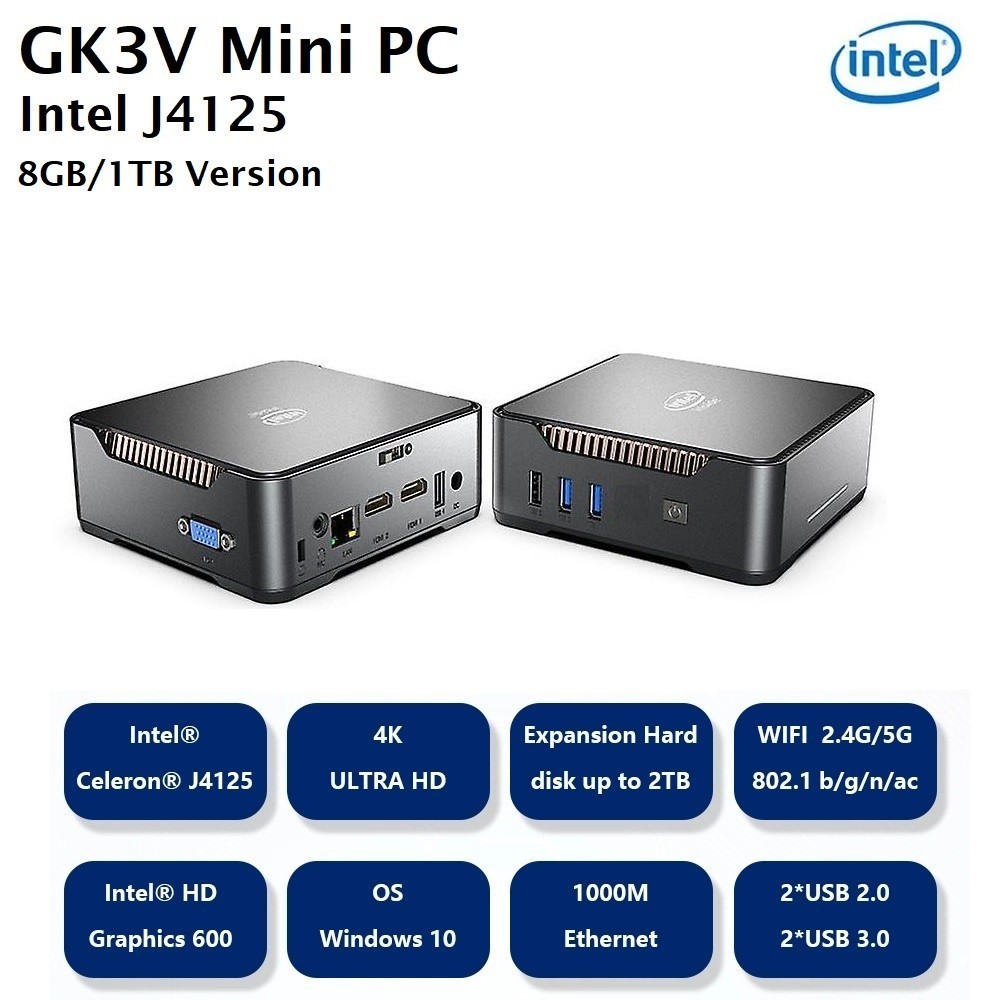 GROSIRUNIK99 GK3V Mini PC Intel Gemini Lake J4125 8GB RAM 1TB ROM - Komputer Mini