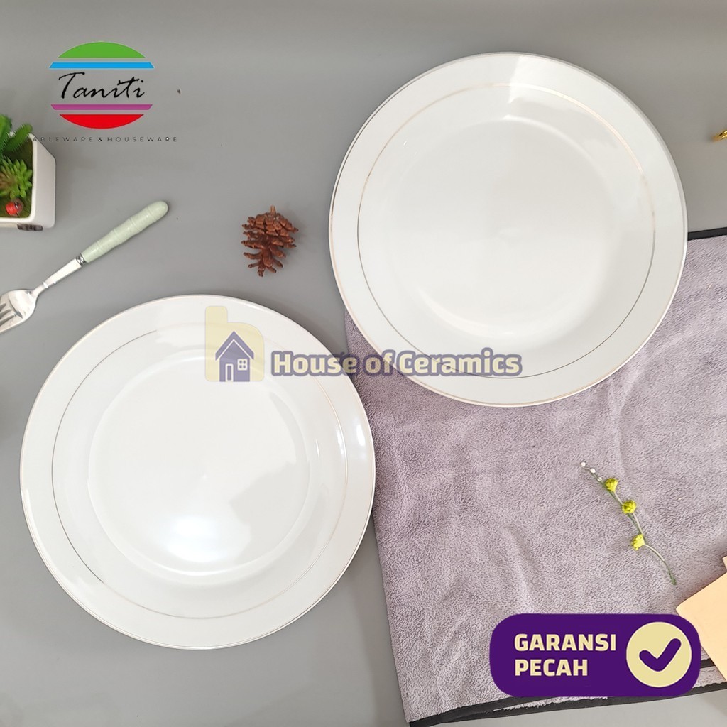 TANITI Piring Keramik Makan List Emas 10,5 Inch 27 Cm Piring Makan Keramik Cantik Aesthetic Bermotif