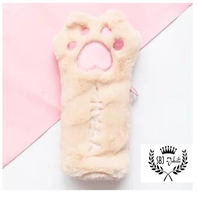 

NEW ! BEST SELLER Tempat pensil kotak pensil Fluffy Cat's paw plush kapasitas Besar - Cream