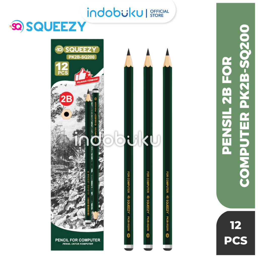 

( 12Pcs) Pensil 2B Murah / Pensil Kayu 2B Hijau Squeezy PK2B-SQ200