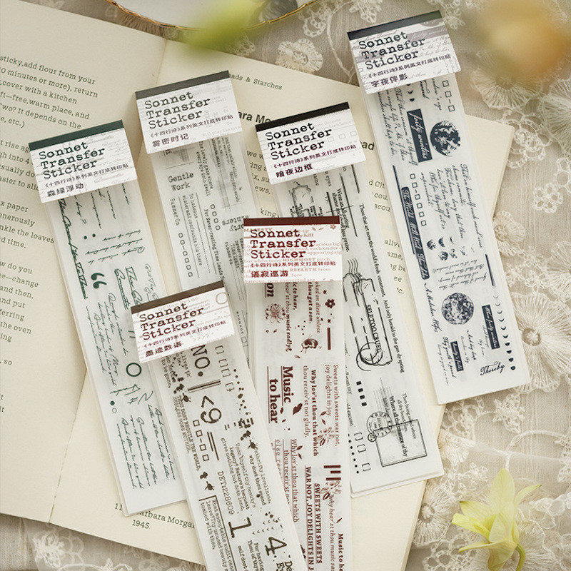 

Vintage Sonnet Poem Junk Journal Rub on Stickers Alphabet Sentiment Background Deco Transfer Sticker Scrapbooking Material