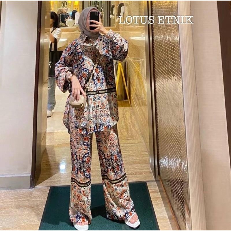 ZIE BATIK ONE Set Kulot Setelan Wanita Atasan Bawahan Setelan Wanita Kekinian Setelan Wanita Kemeja 