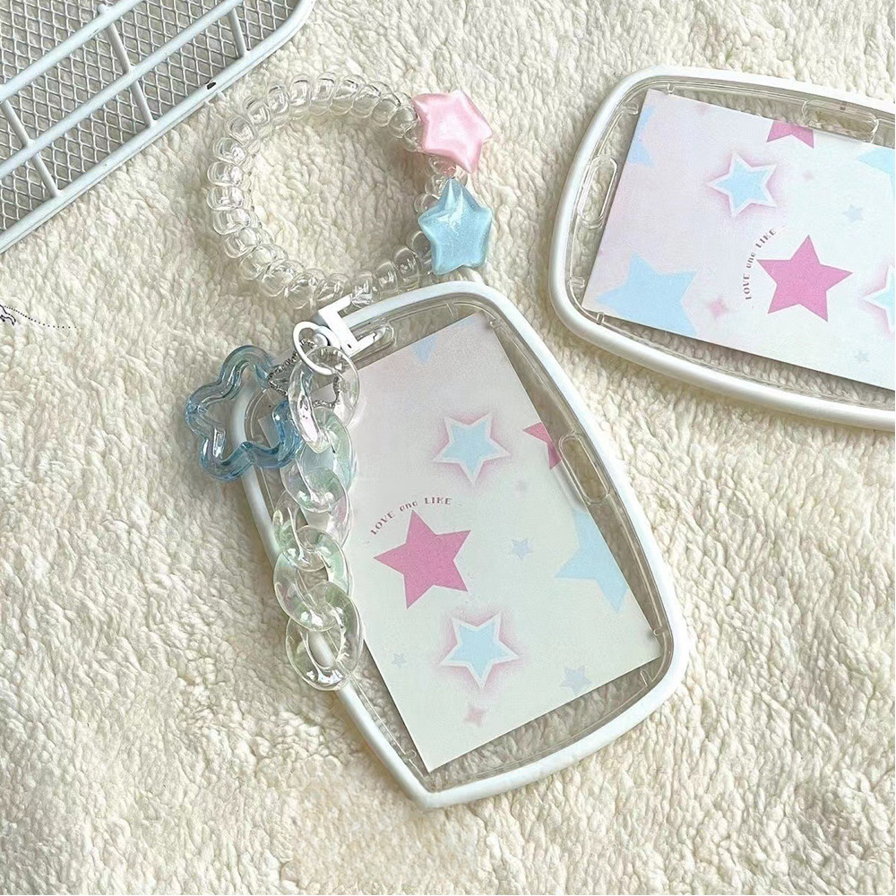 

Ins Acrylic Silicone Kpop Photocard Holder Transparent Card Holder Keychain Star Photo Sleeves Bus Card Protector Stationery