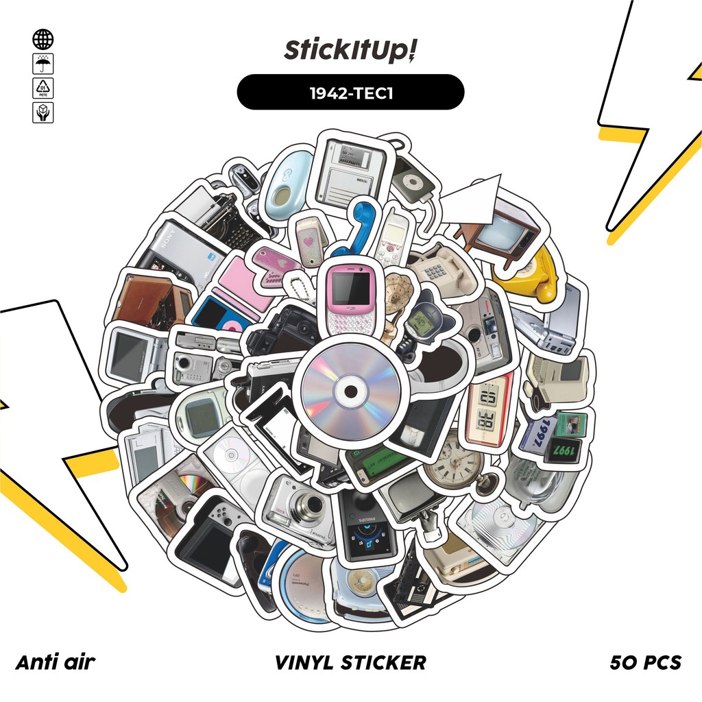 

COD✨ 50 Pcs Stiker Pack VINTAGE TECH DEVICE MIX 01 Lucu Aesthetic Vynil Waterproof untuk Freebies Sticker Buku Journal Casing HP Laptop