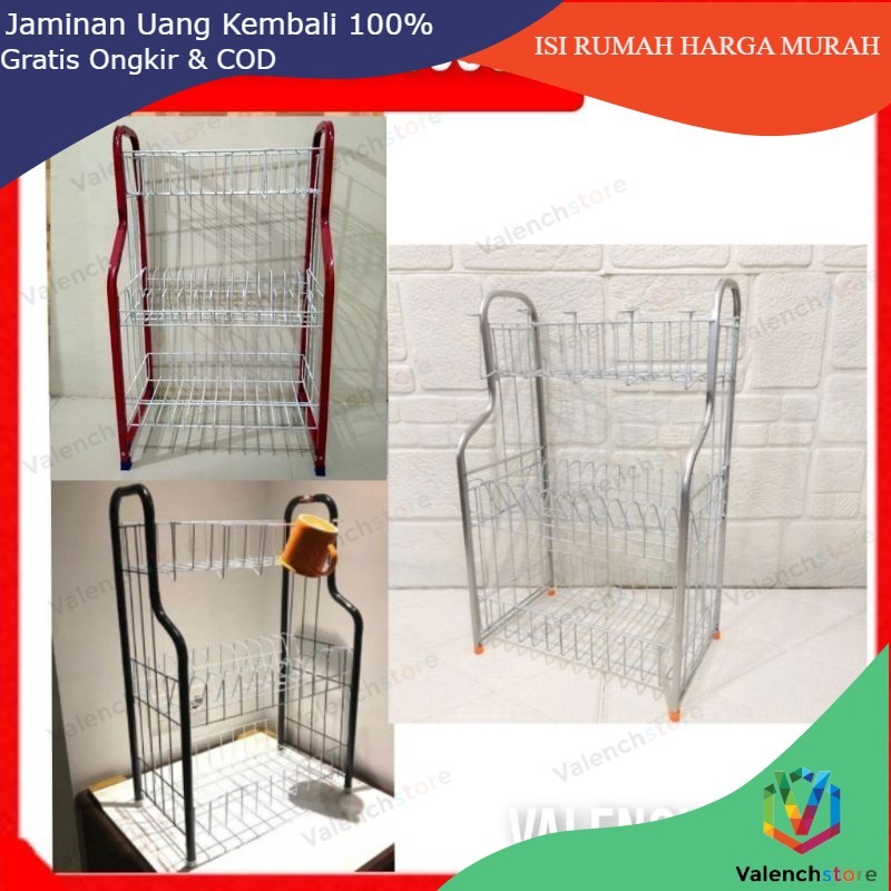 RAK PIRING 3 SUSUN DENGAN GELAS RPL 03 LENGKUNG /RAK DAPUR / RAK GELAS/ RAK PIRING ALUMUNIUM 3 SUSUN