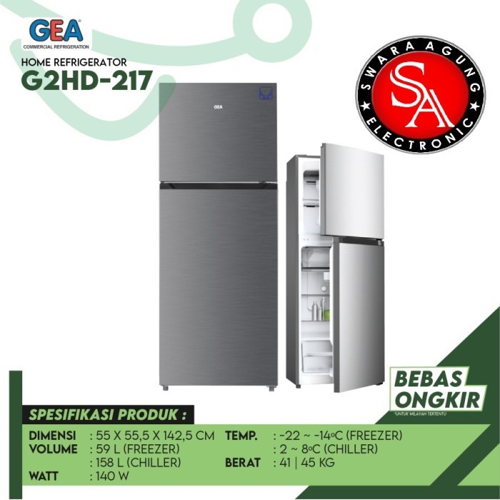 Kulkas 2 Pintu 217 Liter GEA Type : G2HD-217 (No Frost) Medan
