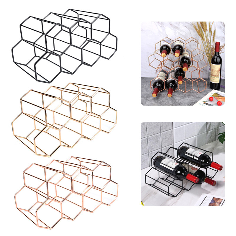 Modern Metal Honeycomb Wine Rack Wine Bottle Storage Beehive Tabletop Wine Rack Hexagon 9 Bottle Win