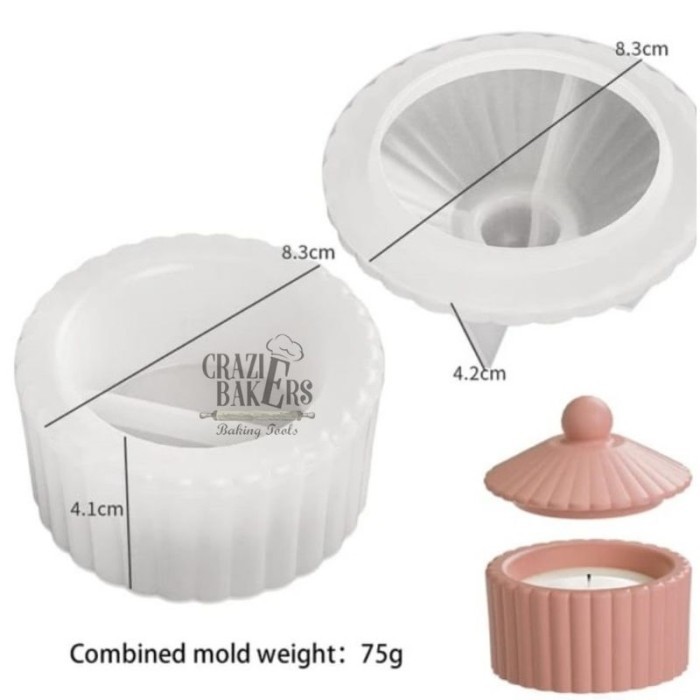 Cetakan Silikon Resin Round Striped Candle Jar Tempat Lilin Garis2 Bulat Storage Box Dengan Tutup - 