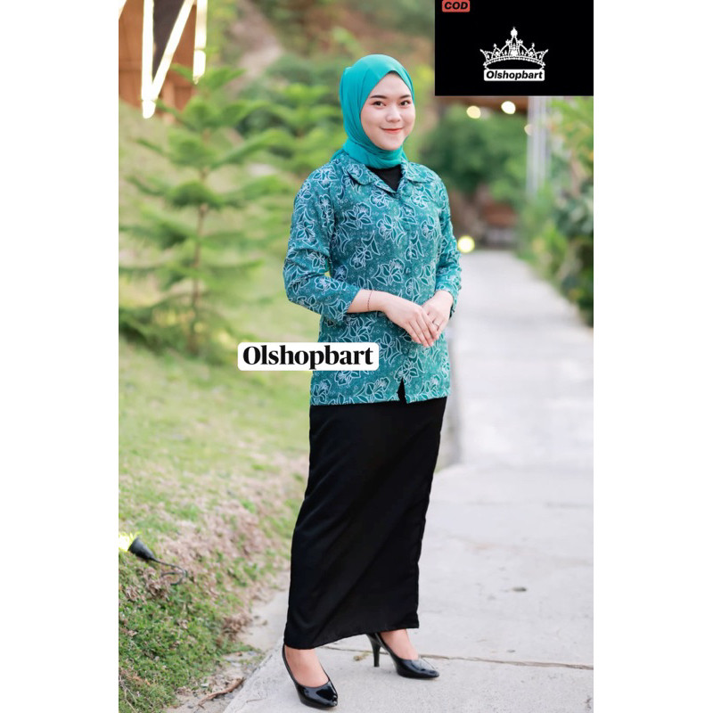 Seragam batik pkk nasional terbaru full furing seragam batik pkk hijau toska baju batik pkk nasional