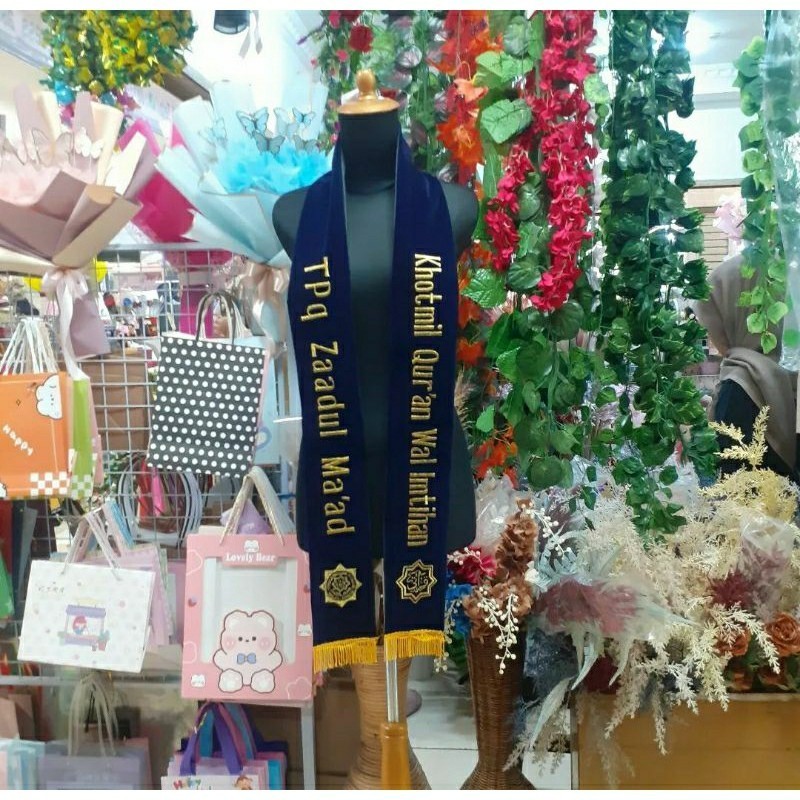 (1HARI JADI) SELEMPANG KALUNG 2 BARIS BORDIR / 2 LETAK BORDIR, Selempang bordir selempang nama selem