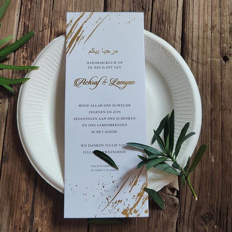 

Thank You Card with Black Ink and Real Gold Foil Print Sparkle Twill and Dots Custom Personalized Menu Card Table Card