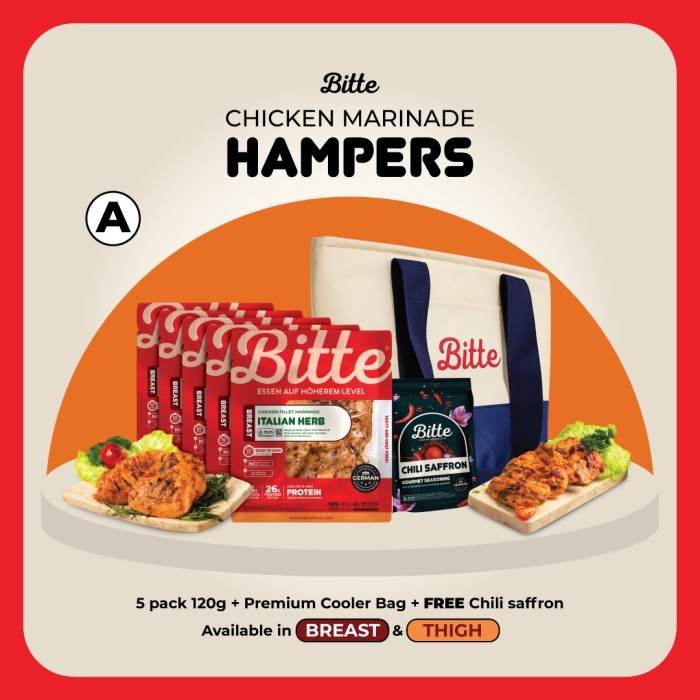 

DISKON Bitte Hampers Gift Parcel Frozen Chicken Marinade + Premium Cooler Bag - A (5x120g),Breast/Dada