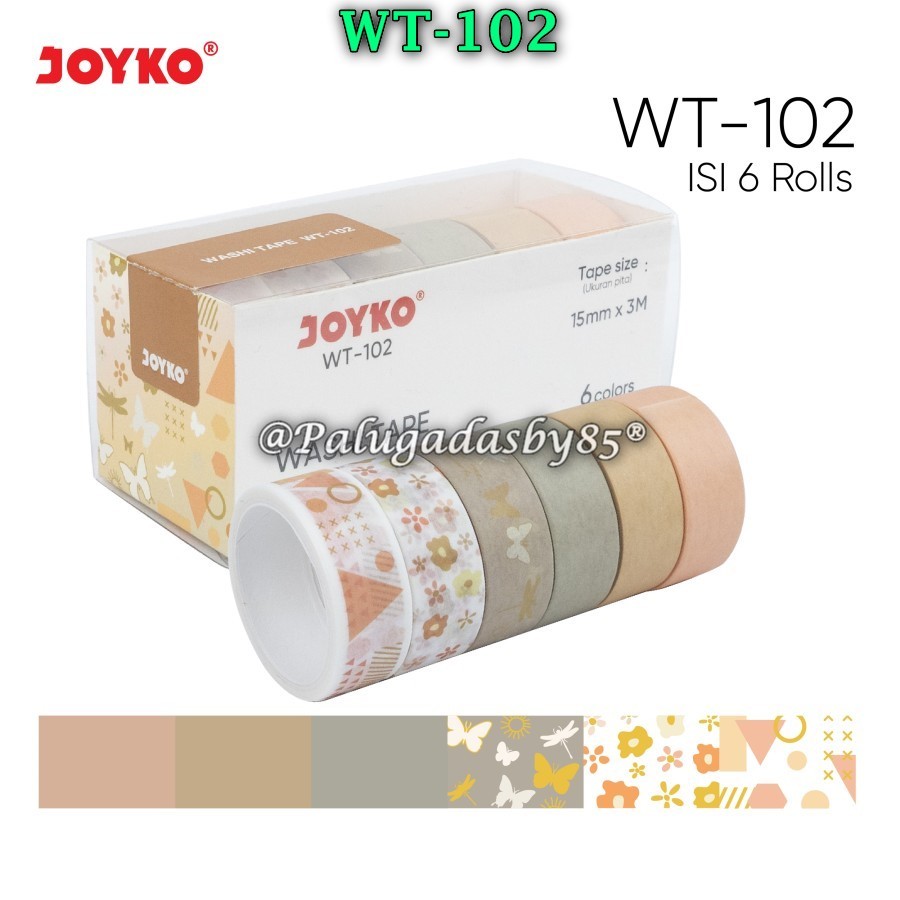 

(1 Set Isi 6 Pcs) GROSIR Washi Tape JOYKO WT-102 / Pita Perekat Selotip Kertas Warna Joyko WT-102