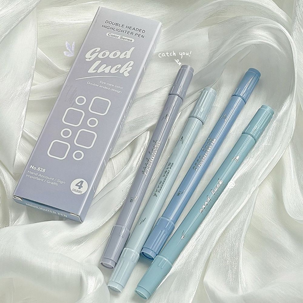 

4Colors/Set Gradient Color Fluorescent Pen Stationery Double Head Line Color Marker Pen Learning Prize Highlighter