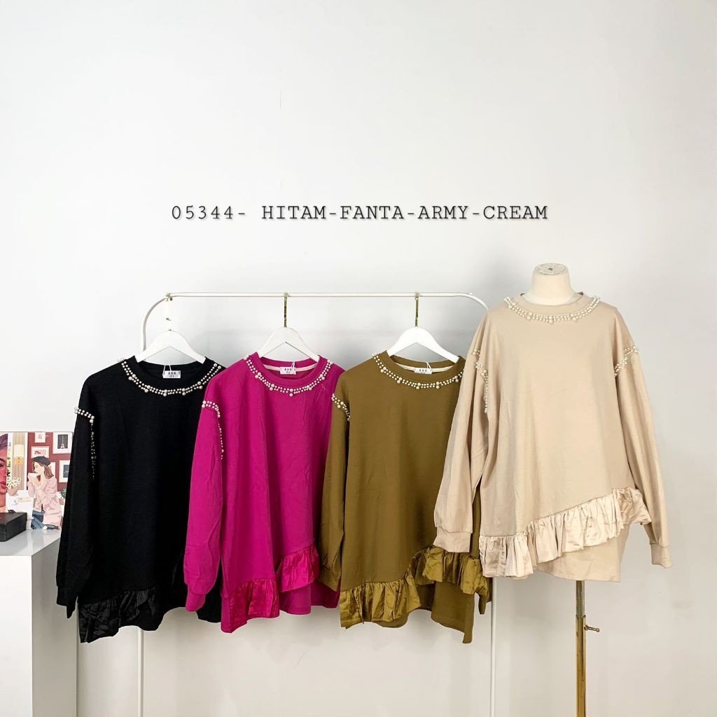 TUNIK LENGAN PANJANG BAHAN KATUN WANITA KOMBINASI SATIN SILK MIX KERAH PAYET PEARL MIX PAYET PEARL B