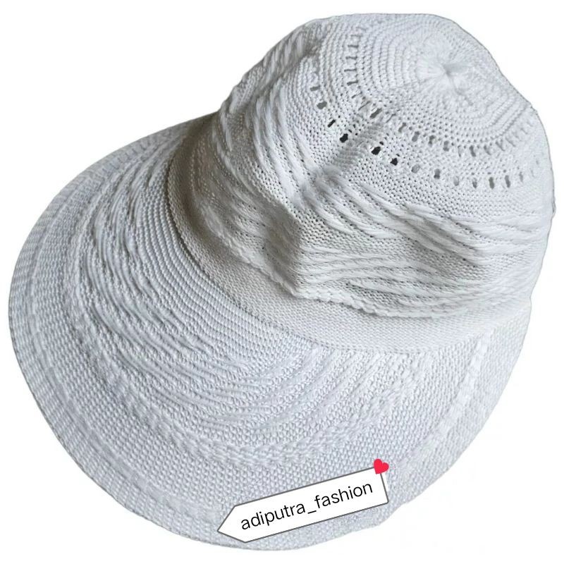 TOPI HAJI DAN UMBROH RAJUT POLOS PUTIH WANITA BORDIR/perlengkapan haji