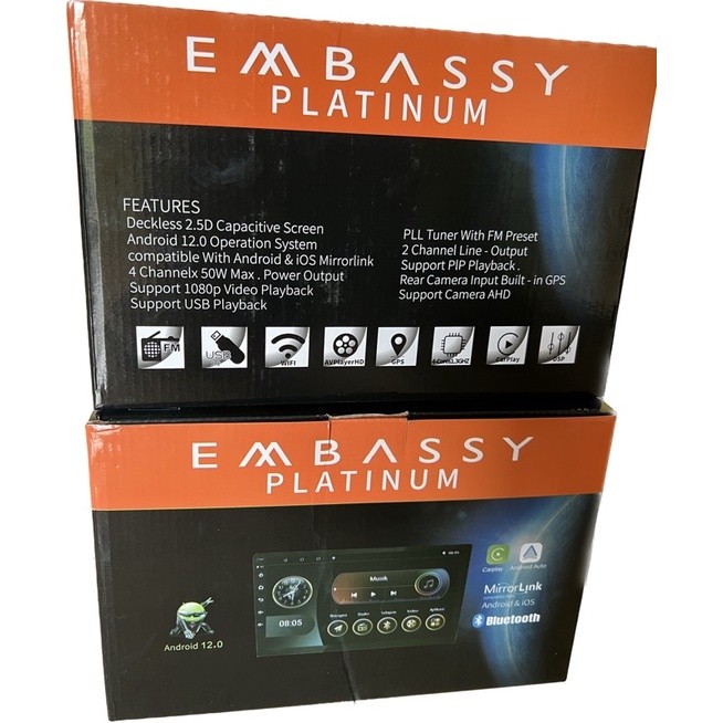 Head Unit Android Double din embassy 10 inch RAM 2/32 Platinum Neptunus Carplay