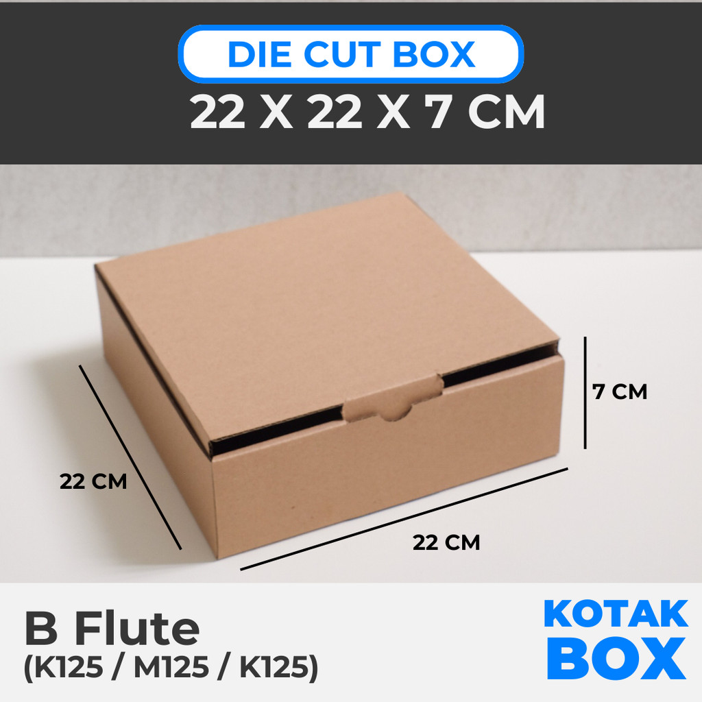 

Box Kardus Karton Die Cut Mailer 22 x 22 x 7 cm Tanpa Sablon - Bahan B Flute Cokelat