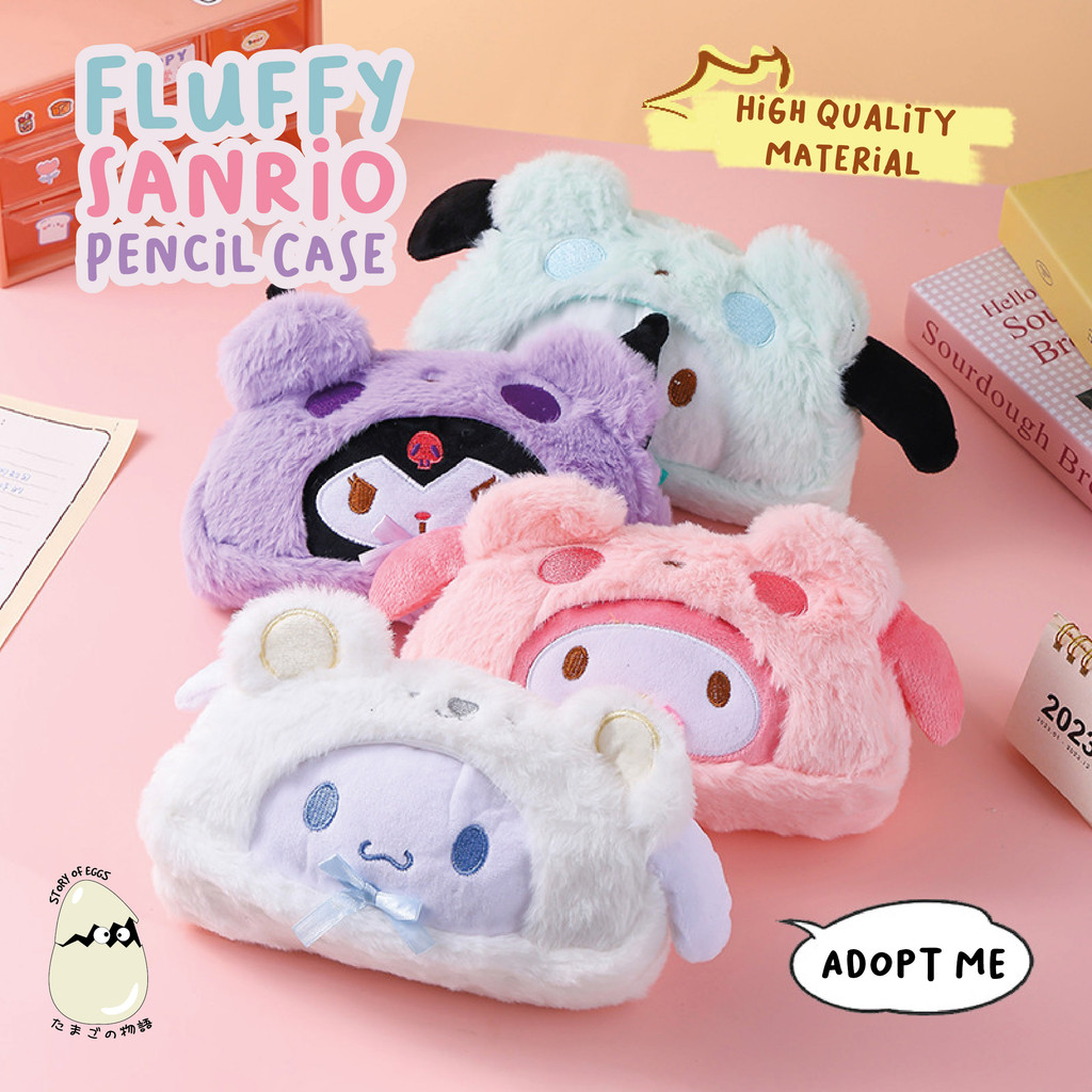 

Costume Sanrio Fluffy Melody Cinnamon Kuromi Cute Pencil Case Bulu Kotak pensil besar Pouch Make Up