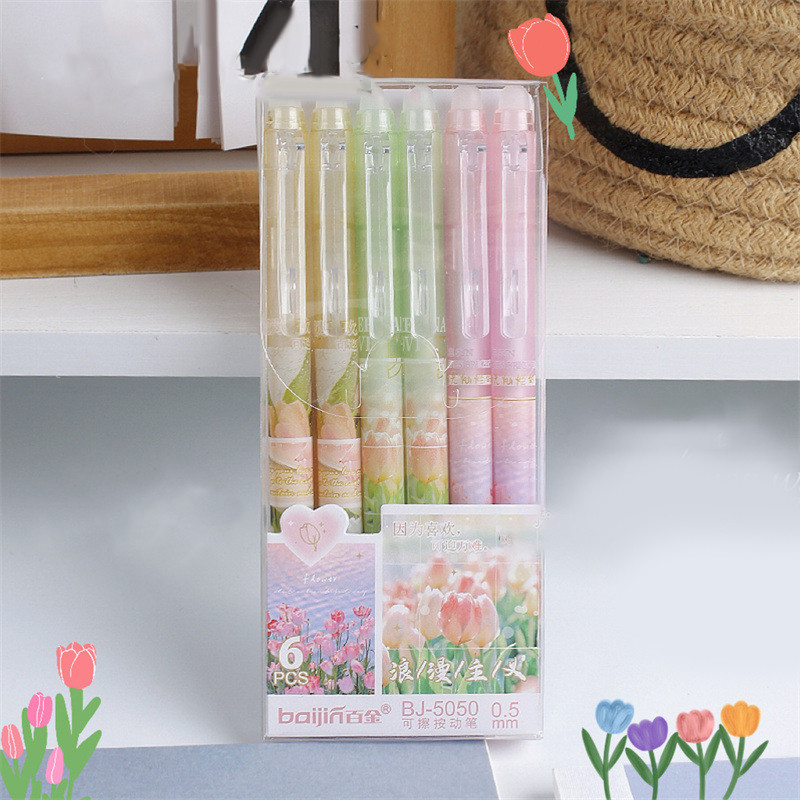 

6Pc 0.5mm Black Fashion Cute Erasable Gel Pen Creative Erasable Pressing Pen Romantic Signature Pen Writing Tool Office School