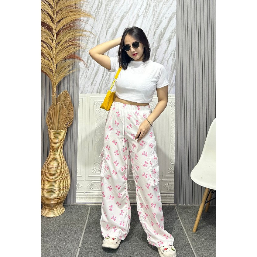 BC - ZRX CELANA HIGHWAIST MOTIF PITA WANITA LUNA / IVY PANTS RIBBON COQUETTE / FASHION KOREAN WANITA