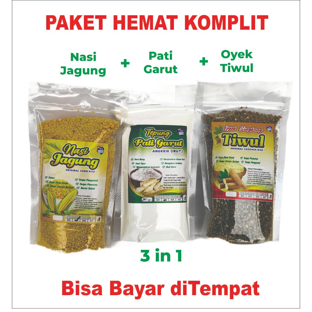 

Promo Paket Hemat Nasi Jagung - Oyek Tiwul dan Pati Irut