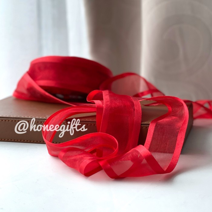 

PROMO!! - Pita kado organdi mewah merah red ribbon gift transparan list bouquet