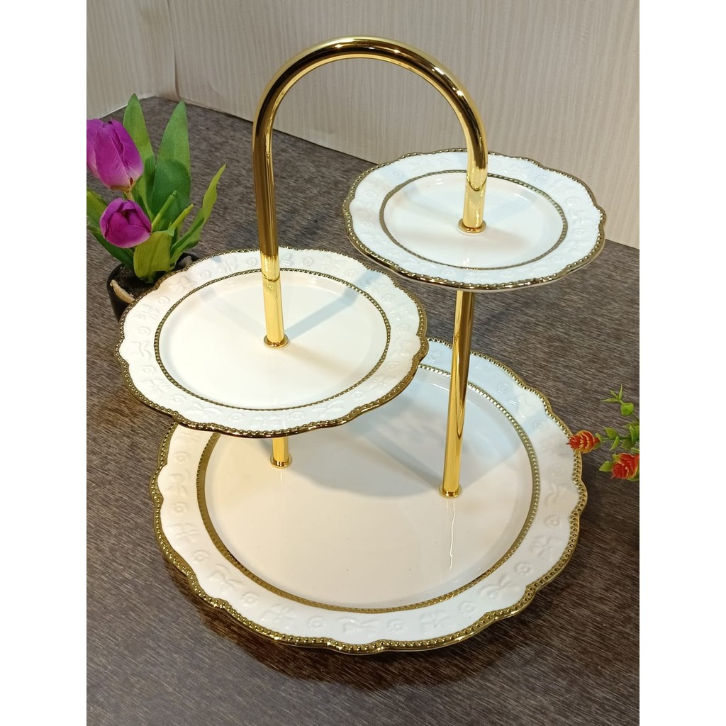 Tempat Kue / Piring Kue Persegi Susun 3 Model C