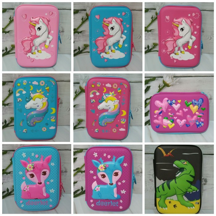 

Best[Promo] tempat pensil pencil case hard top anak sekolah unicorn timbul Smiggle - Merah Muda