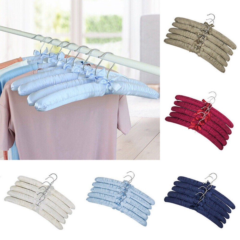 5PCS Satin Padded Clothes Hanger Silk Wrapped Coat Jacket Rack Shop Display Hanger Sponge Hangers