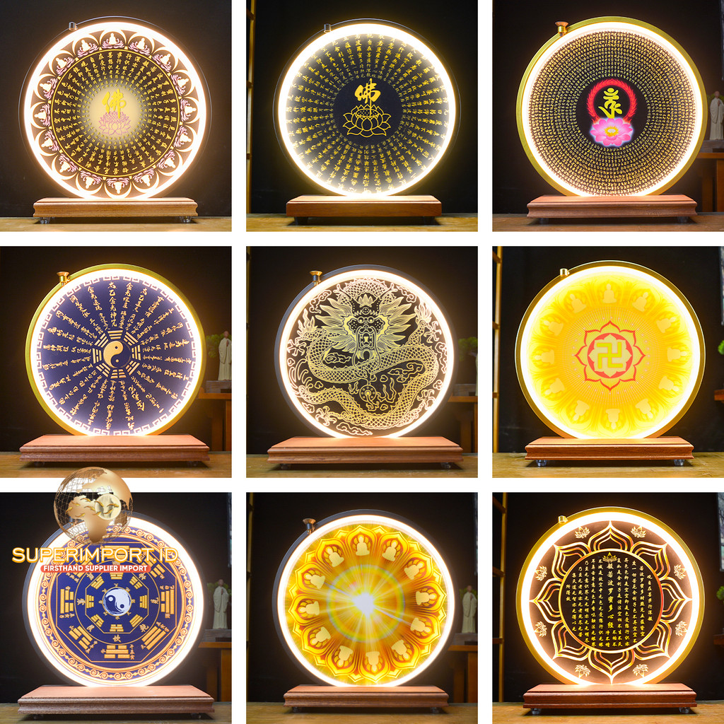 LED Ring Light Buddha statue background  lamp round backlight heart sutra lamp holder solid wood wor