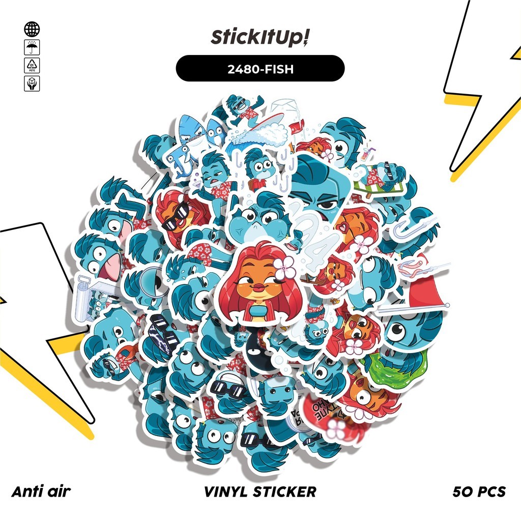 

COD✨ 50 Pcs Stiker FUNNY CHARACTER FISHKA THE FISH STICKER PACK Lucu Anti Air Untuk Dekorasi Notebook Sepeda Skateboard Handphone DIY