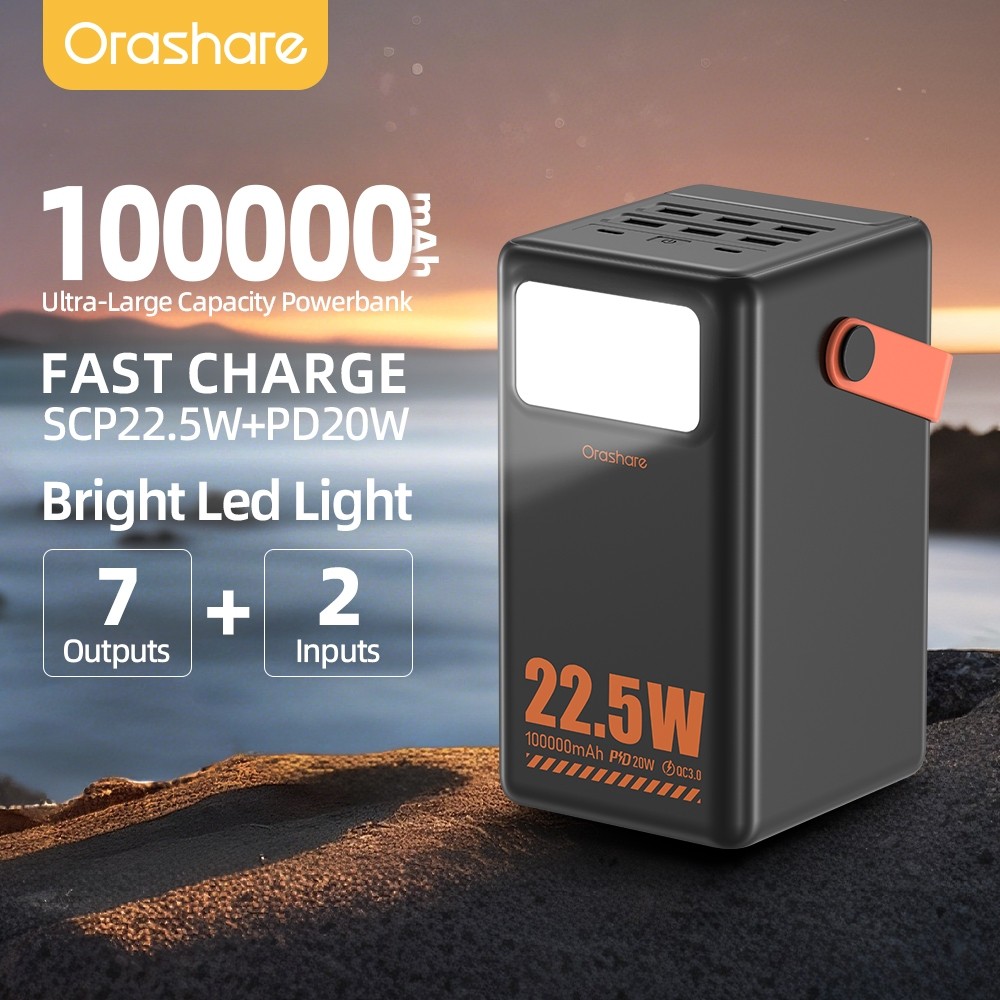 Orashare OL100Pro Powerbank 100000mAh 22.5W Super Fast Charging Ultra-Large Capacity Power Bank